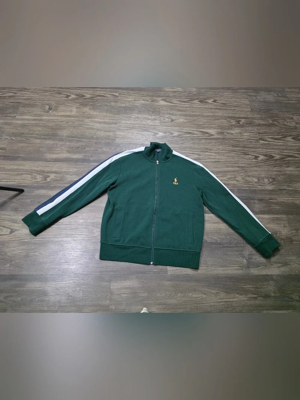 Polo Ralph Lauren Jacket Men Medium Green Double Knit Mesh Track Colorblock